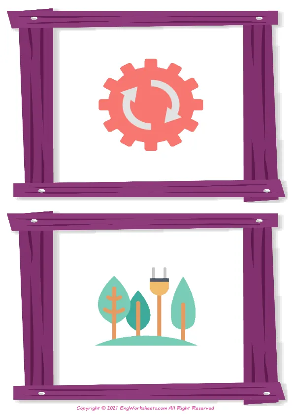 Wordless Recycling Energy vocabulary worksheet with two images per page Worksheet Preview