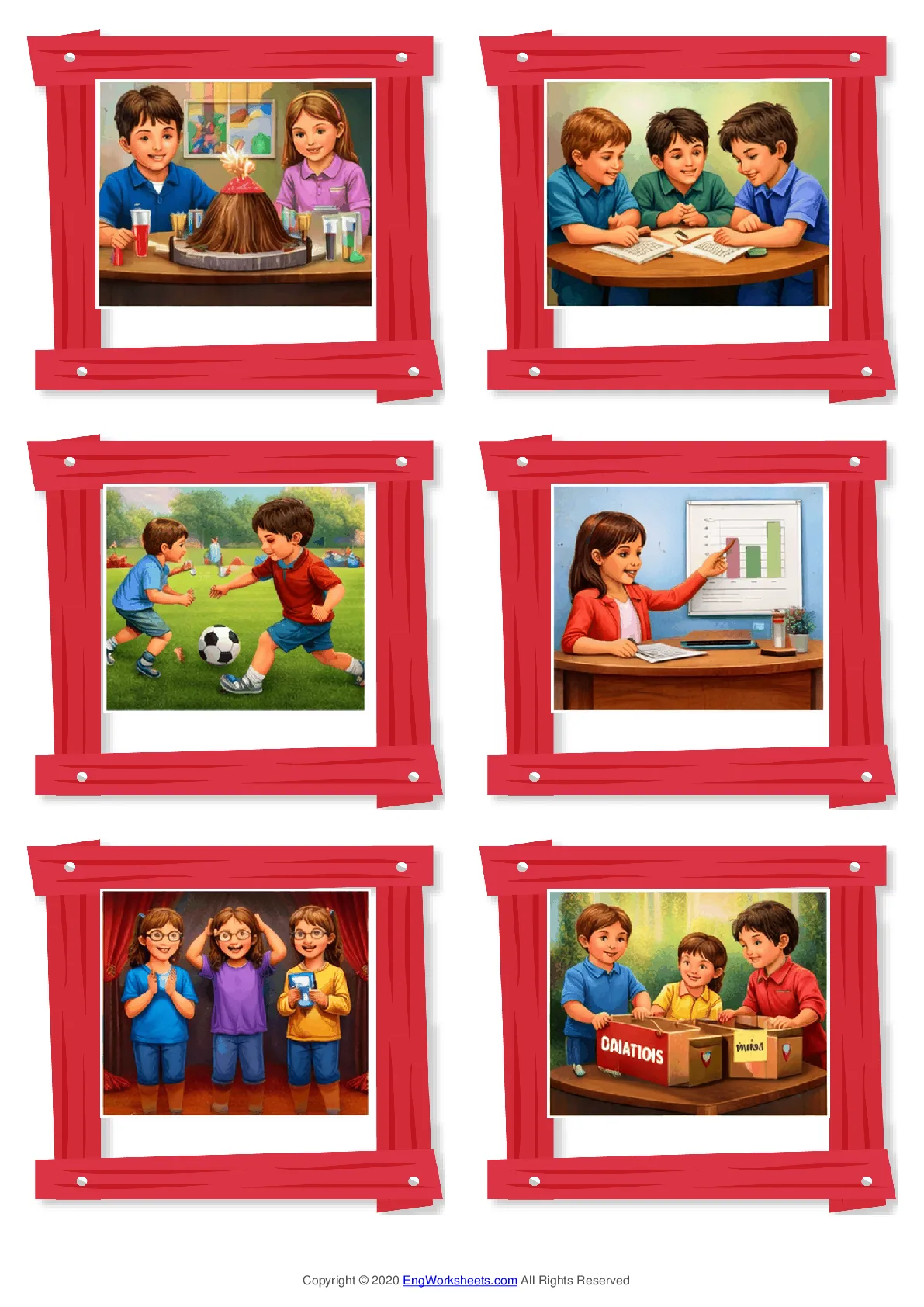 Wordless School Life (Activities) vocabulary worksheet with six images per page Worksheet Preview