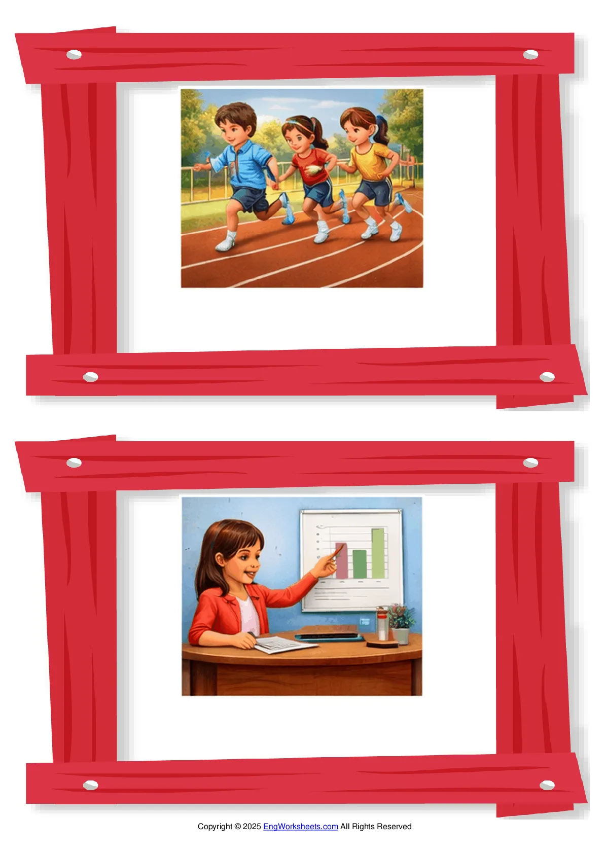 Wordless School Life (Activities) vocabulary worksheet with two images per page Worksheet Preview