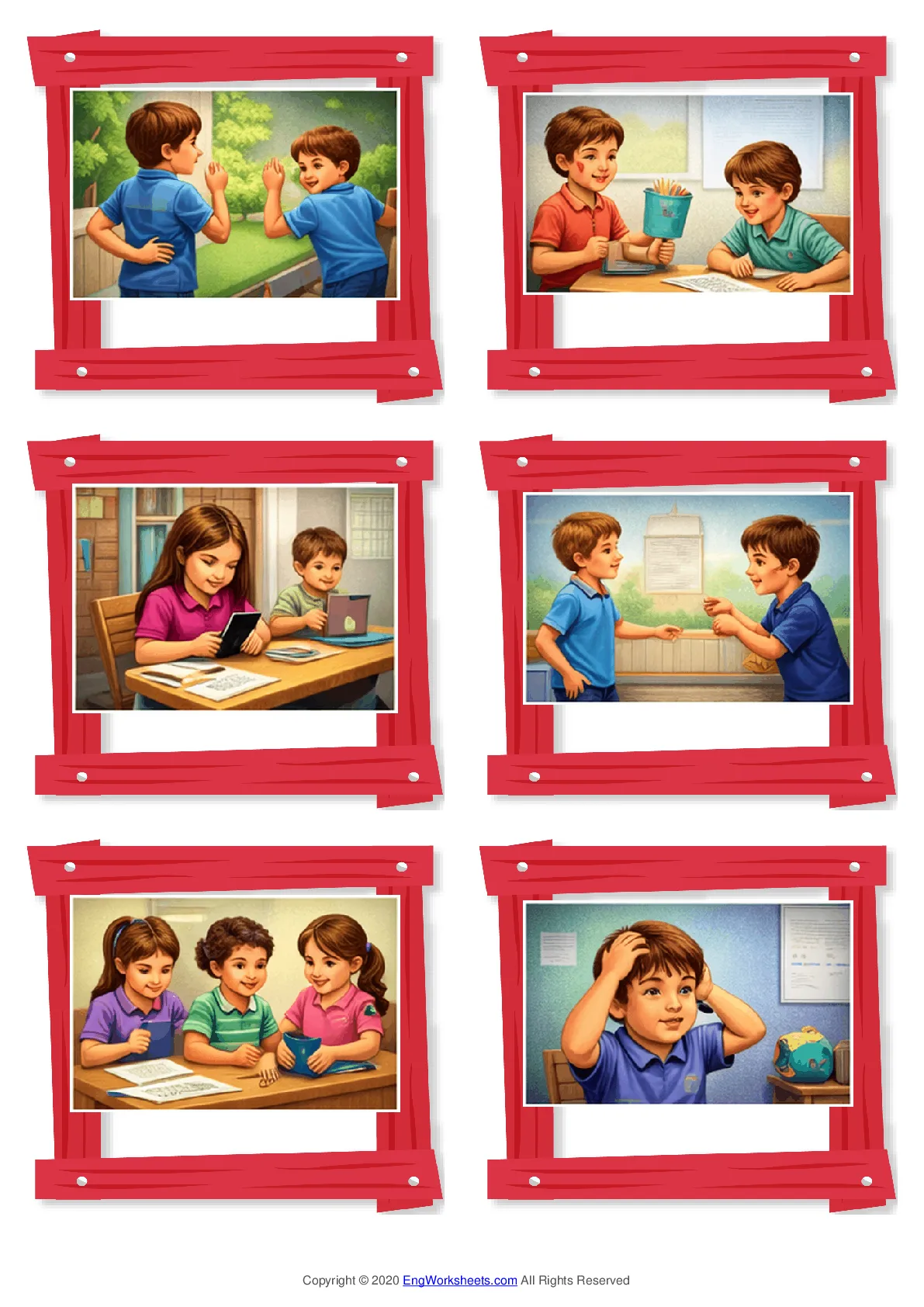 Wordless School Life (Mistakes & Misbehavior) vocabulary worksheet with six images per page Worksheet Preview