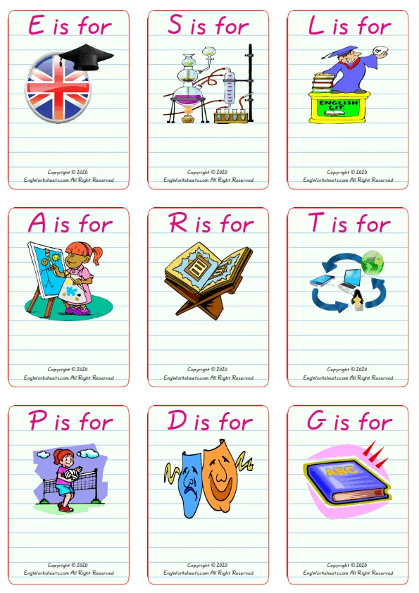 Wordless School Subjects vocabulary worksheet with nine images per page Worksheet Preview