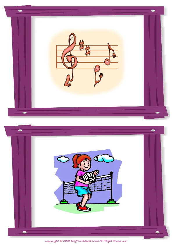 Wordless School Subjects vocabulary worksheet with two images per page Worksheet Preview