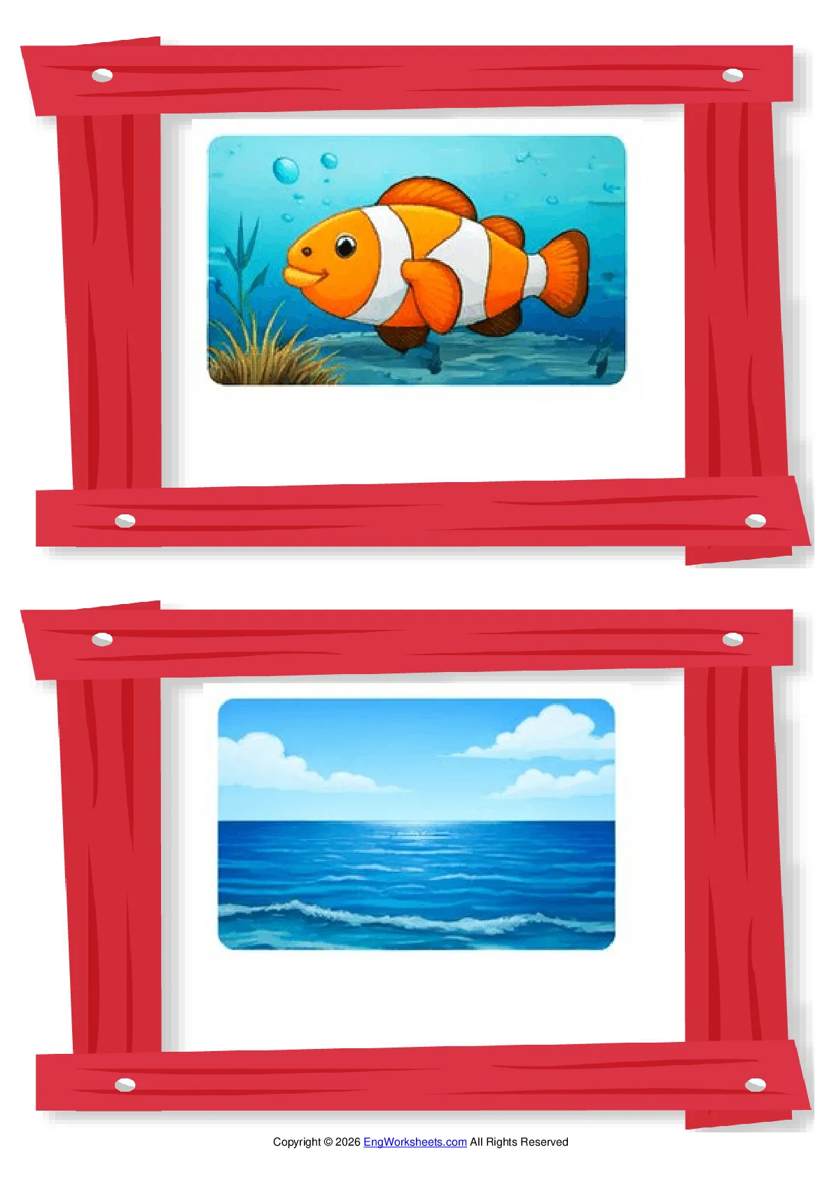 Wordless Seaside vocabulary worksheet with two images per page Worksheet Preview