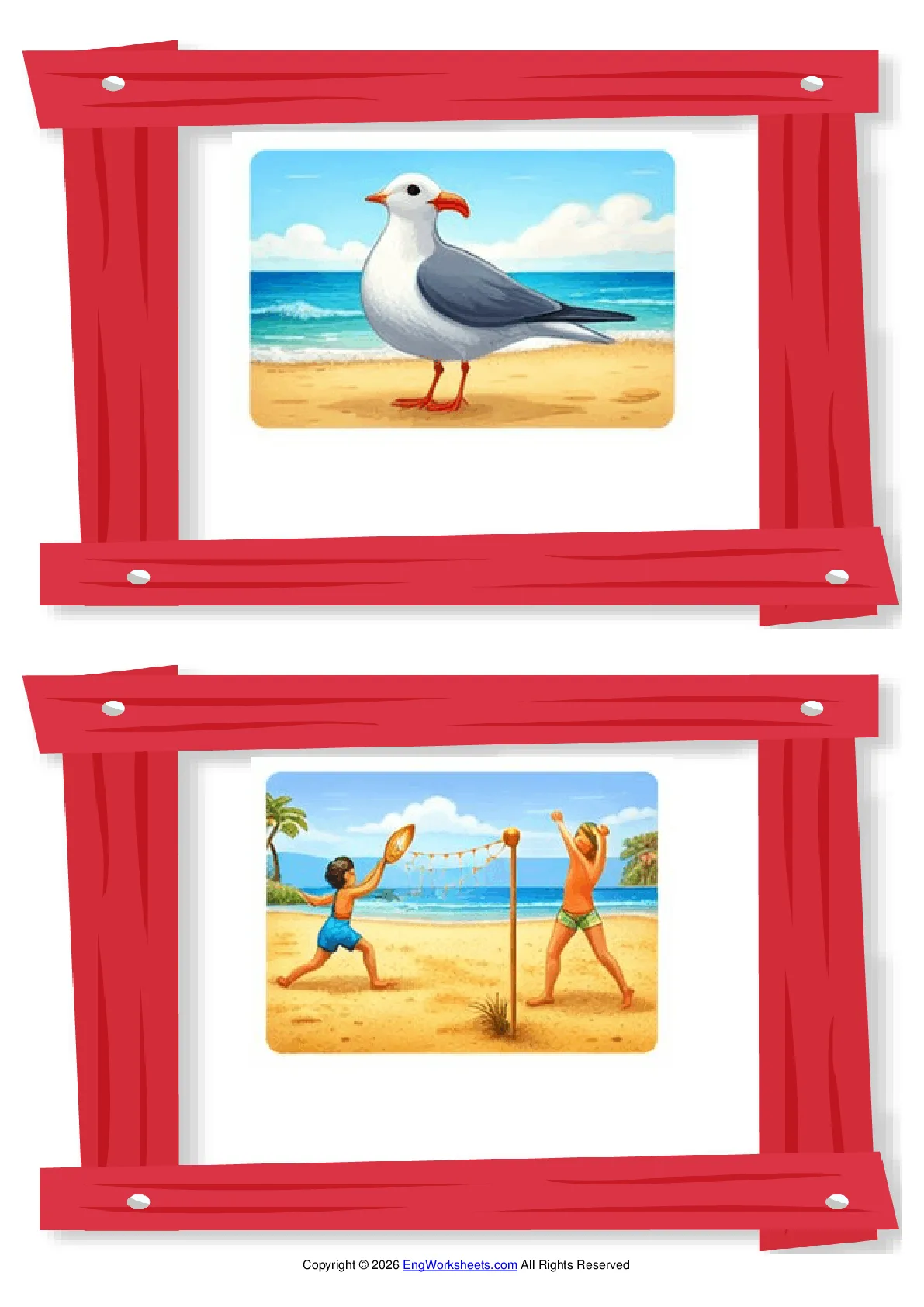Wordless Seaside vocabulary worksheet with two images per page Worksheet Preview