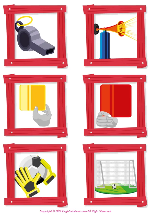 Soccer vocabulary worksheet with words, two images per page Worksheet Preview