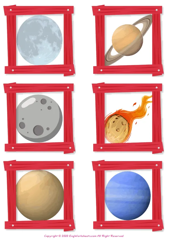 Wordless Space vocabulary worksheet with six images per page Worksheet Preview