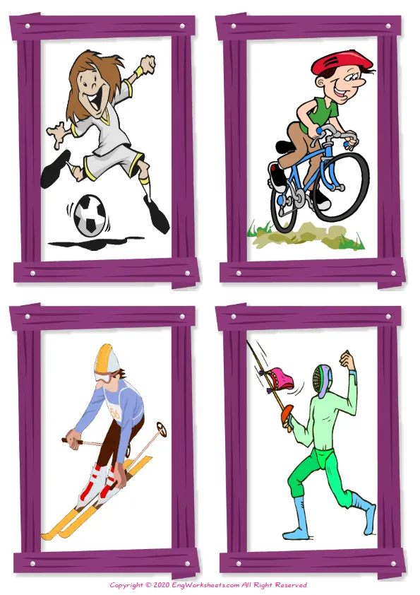 Wordless Sports vocabulary worksheet with four images per page Worksheet Preview