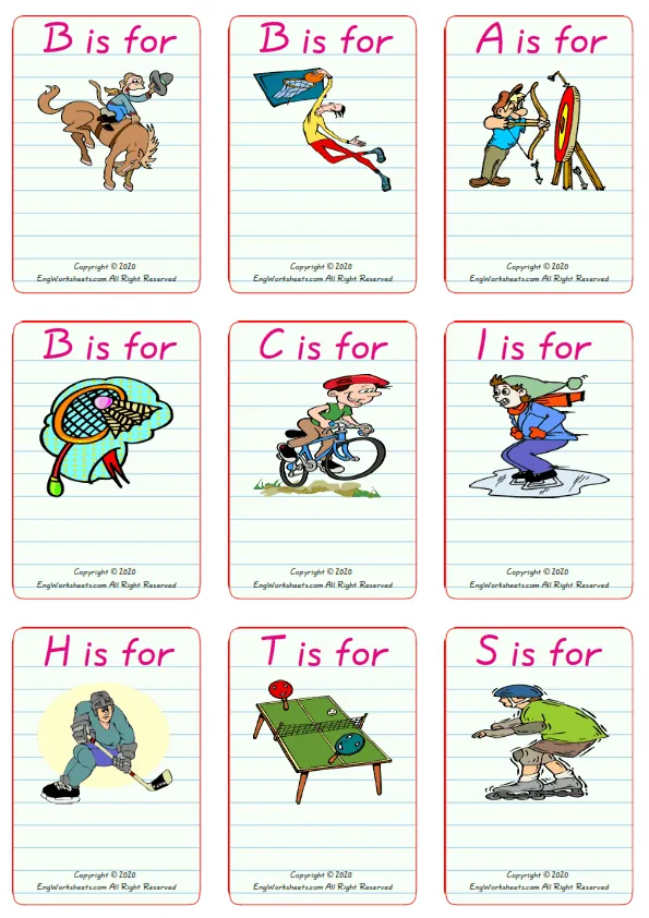 Wordless Sports vocabulary worksheet with nine images per page Worksheet Preview