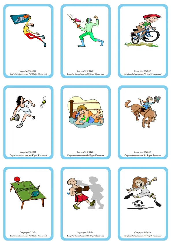 Wordless Sports vocabulary worksheet with nine images per page Worksheet Preview