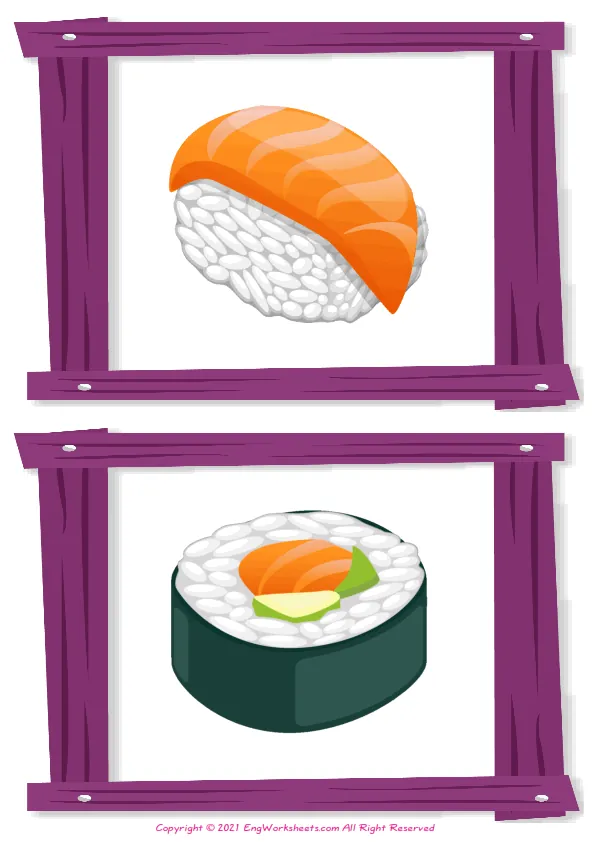 Wordless Sushi vocabulary worksheet with two images per page Worksheet Preview