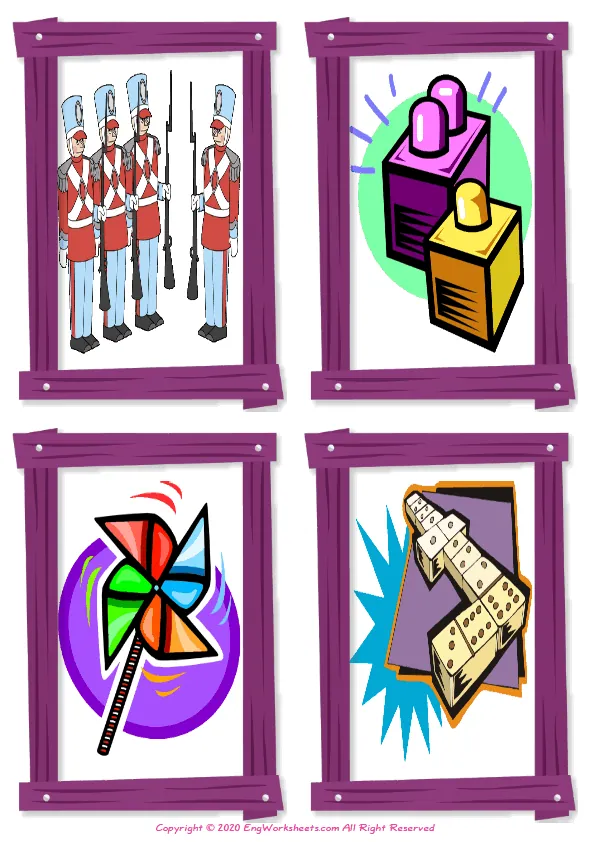 Wordless Toys vocabulary worksheet with four images per page Worksheet Preview