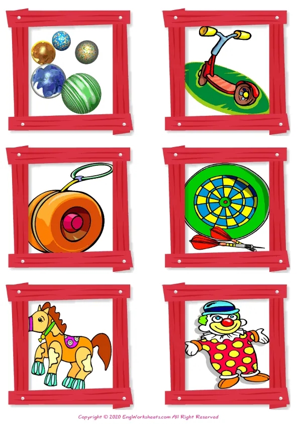 Wordless Toys vocabulary worksheet with six images per page Worksheet Preview