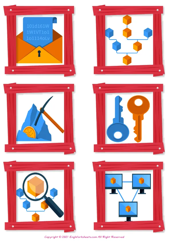 Wordless Virtual Currency vocabulary worksheet with six images per page