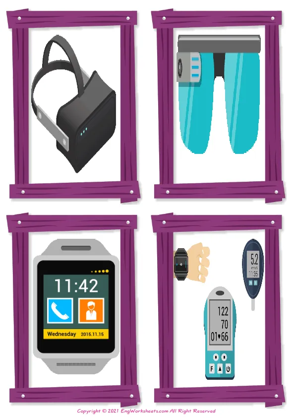 Wordless Wearable Technology vocabulary worksheet with four images per page Worksheet Preview