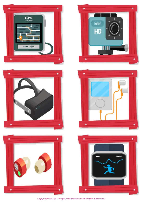 Wordless Wearable Technology vocabulary worksheet with six images per page Worksheet Preview