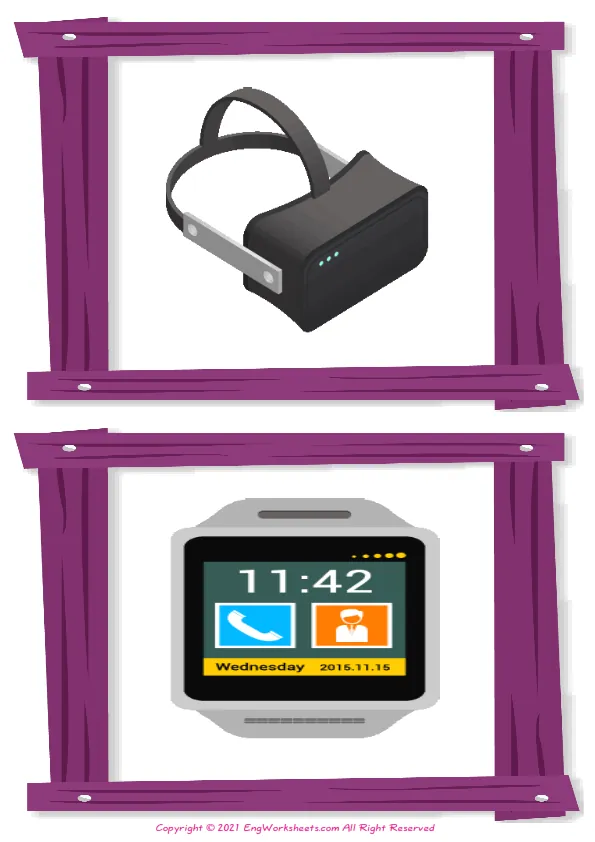 Wordless Wearable Technology vocabulary worksheet with two images per page Worksheet Preview