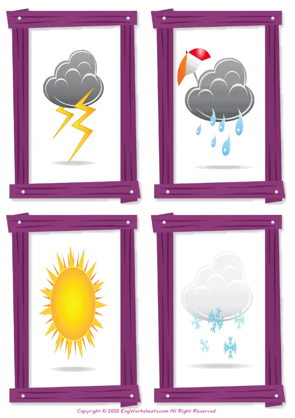 Wordless Weather vocabulary worksheet with four images per page Worksheet Preview