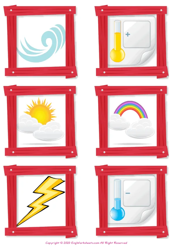 Wordless Weather vocabulary worksheet with six images per page Worksheet Preview