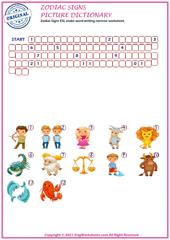 Zodiac Signs ESL Printable Matching Exercise Worksheets For Kids