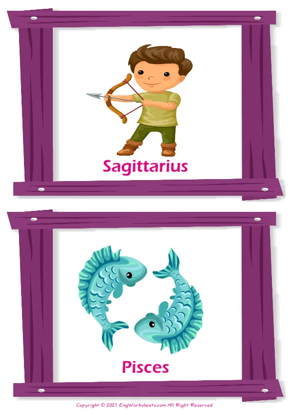 Zodiac Signs ESL Printable Picture Dictionary For Kids. Write the Numbers in the Word List Next to the Pictures.
