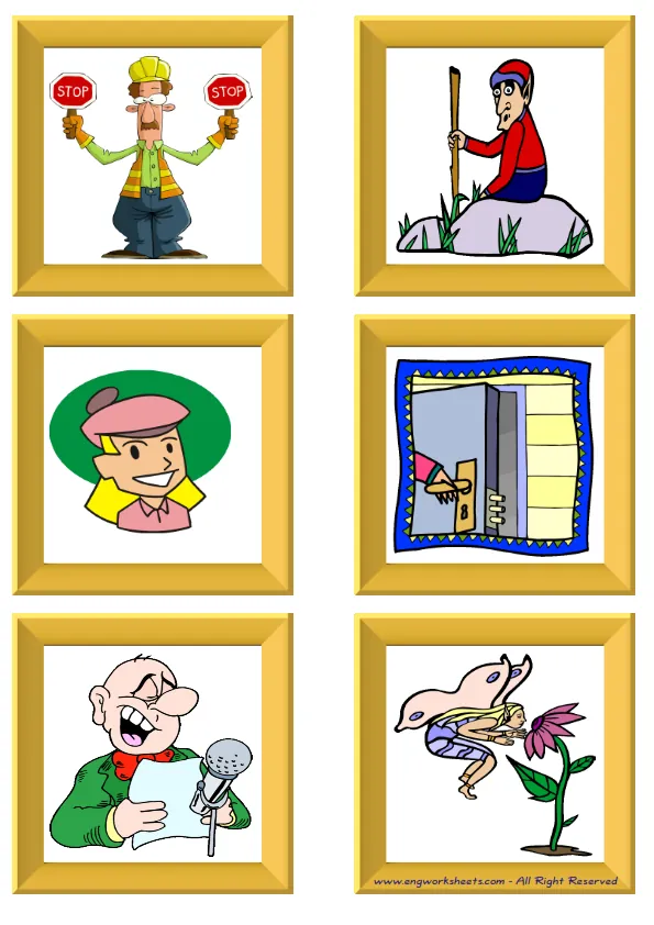 ESL Flashcard without words containing Action Verbs picture for kids and teachers.