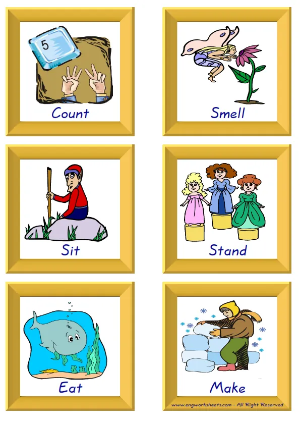 ESL Flashcard together with words containing Action Verbs picture for kids and teachers.