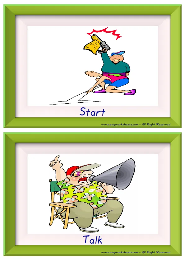 Half page ESL Flashcard together with words containing Action Verbs picture for kids and teachers.