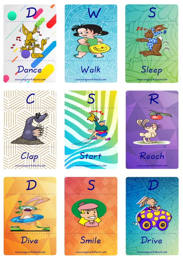 Mini size enjoyable ESL Flashcard Action Verbs for kids and teachers.