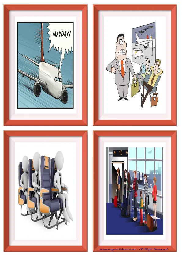 Quarter page ESL Flashcard without words containing Airport picture for kids and teachers.