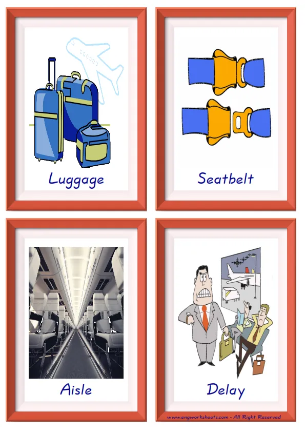 Quarter page ESL Flashcard together with words containing Airport picture for kids and teachers.