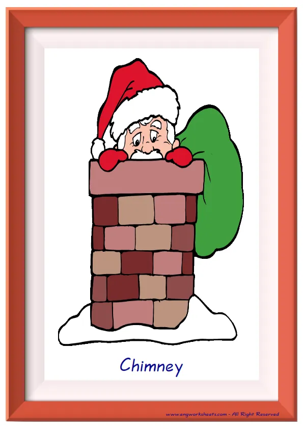 Full page ESL Flashcard together with words containing Christmas picture for kids and teachers.