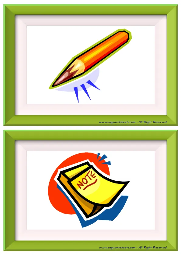 Half page ESL Flashcard without words containing Classroom Object picture for kids and teachers.