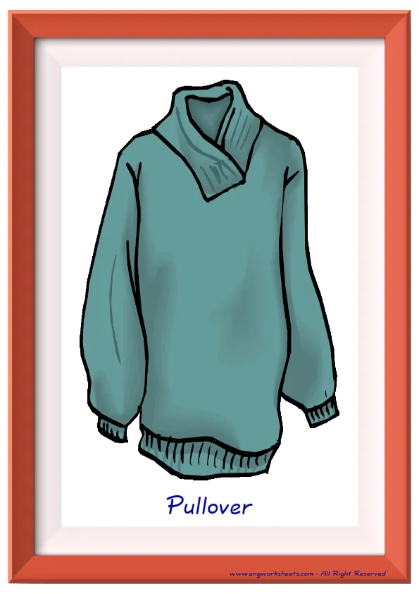 Full page ESL Flashcard together with words containing Clothes picture for kids and teachers.