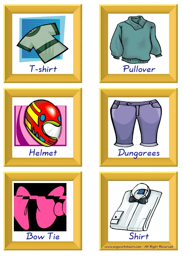 ESL Flashcard together with words containing Clothes picture for kids and teachers.