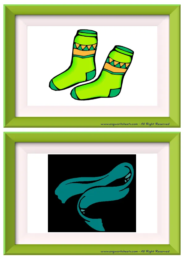 Half page ESL Flashcard without words containing Clothes picture for kids and teachers.