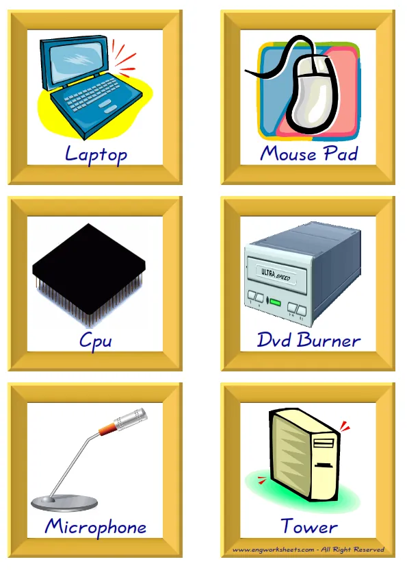 ESL Flashcard together with words containing Computer Parts picture for kids and teachers. Image Worksheets Engworksheets