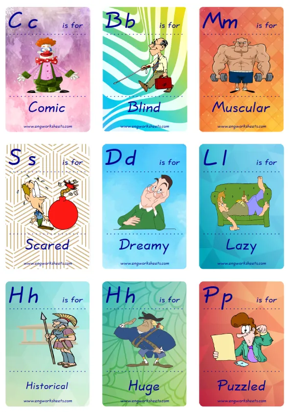 Mini size ESL Flashcard Describing People for kids and teachers.
