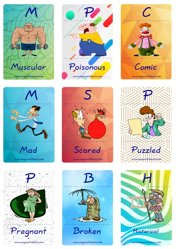 Mini size enjoyable ESL Flashcard Describing People for kids and teachers.