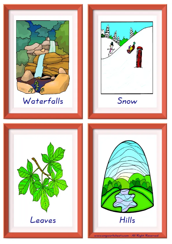 Quarter page ESL Flashcard together with words containing Environment picture for kids and teachers.