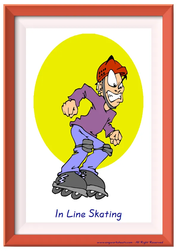 Full page ESL Flashcard together with words containing Extreme Sports Land picture for kids and teachers.