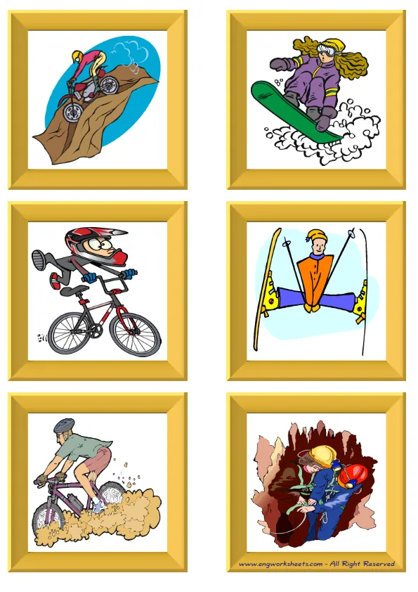 ESL Flashcard without words containing Extreme Sports Land picture for kids and teachers.