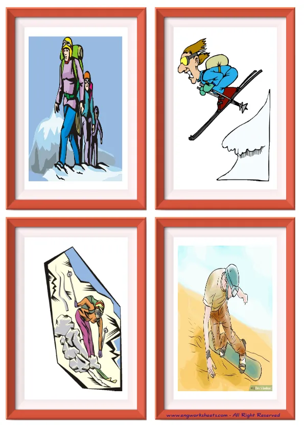 Quarter page ESL Flashcard without words containing Extreme Sports Land picture for kids and teachers.