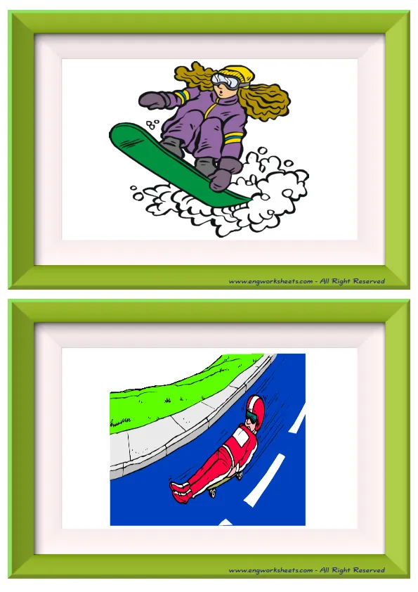 Half page ESL Flashcard without words containing Extreme Sports Land picture for kids and teachers.