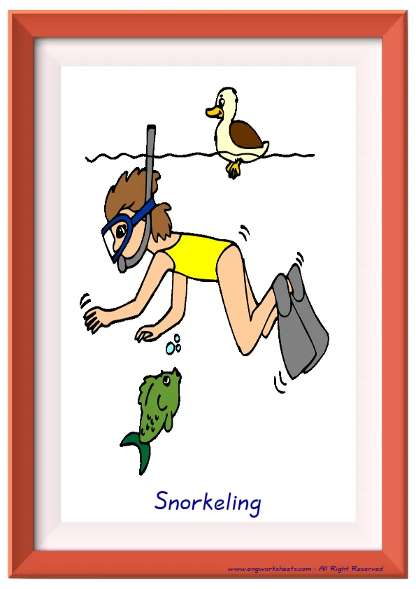 Full page ESL Flashcard together with words containing Extreme Sports Water-Air picture for kids and teachers.