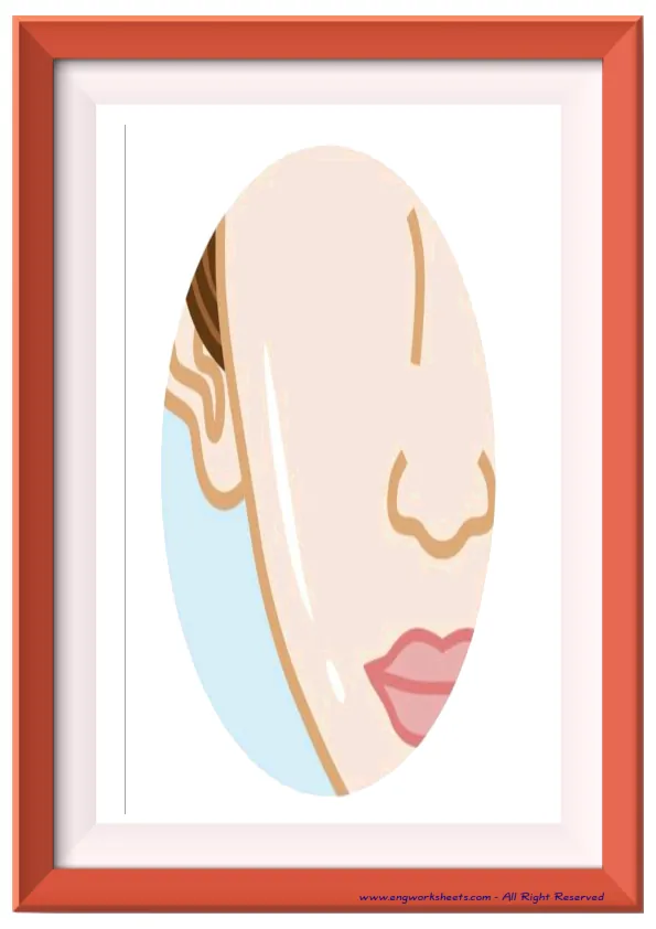 Full page ESL Flashcard without words containing Face Parts picture for kids and teachers.
