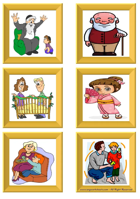 ESL Flashcard without words containing Family Member picture for kids and teachers.