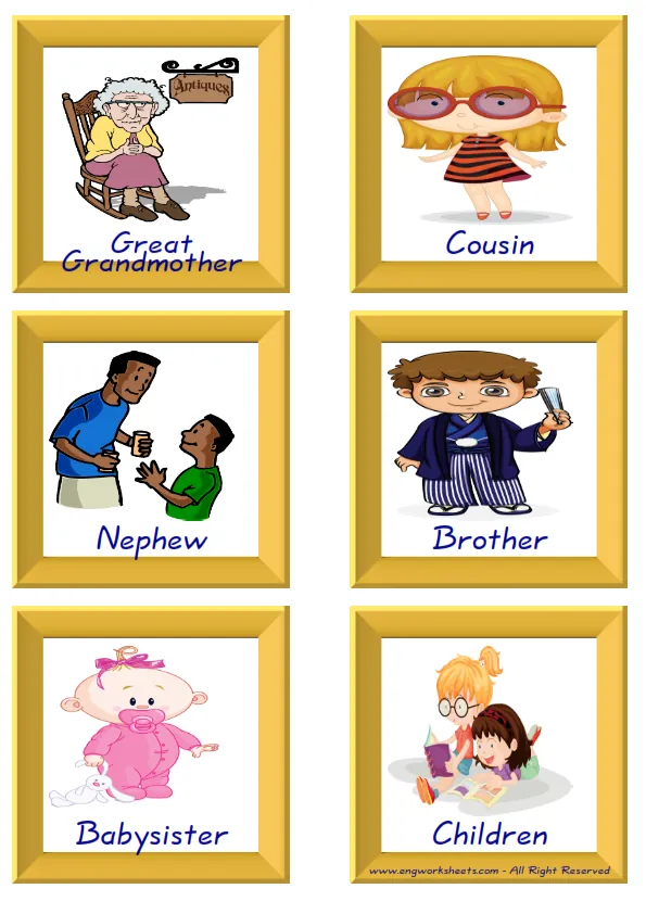 ESL Flashcard together with words containing Family Member picture for kids and teachers.