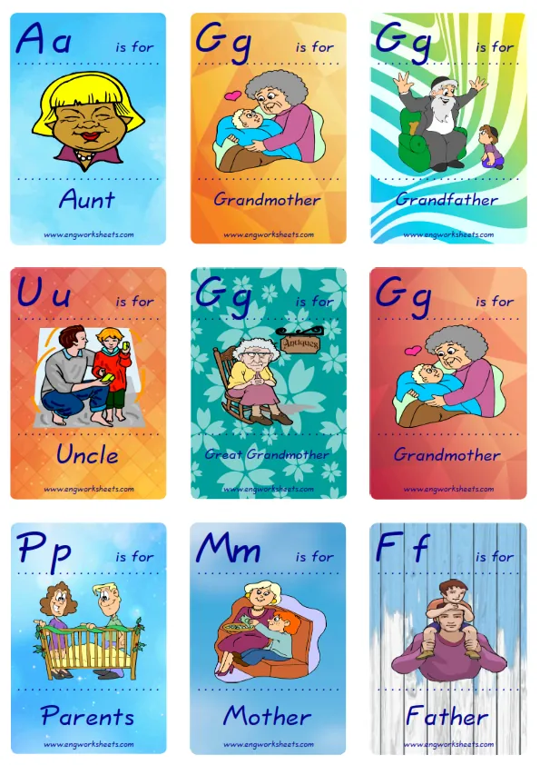 Mini size ESL Flashcard Family Member for kids and teachers.