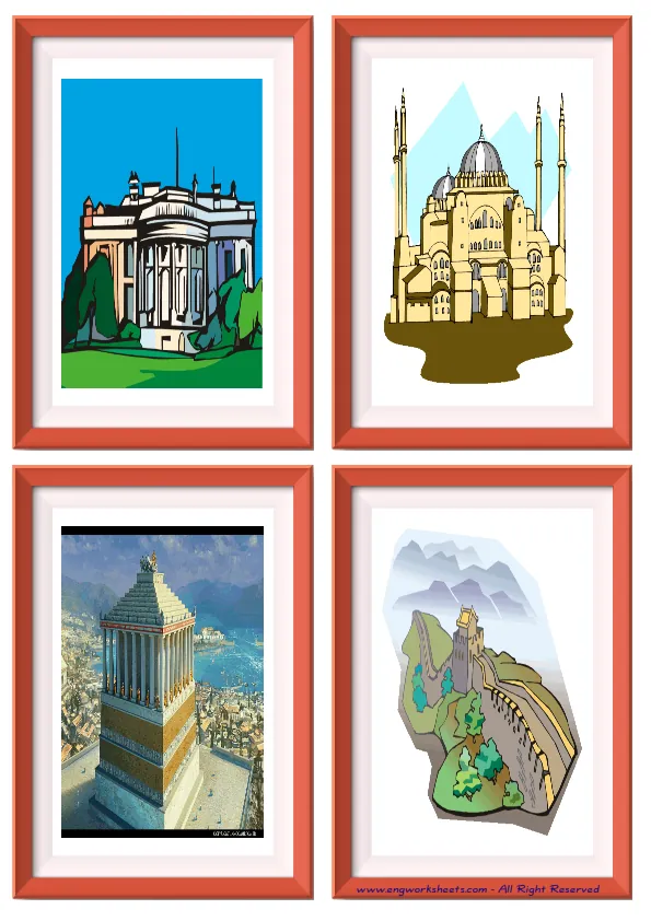 Quarter page ESL Flashcard without words containing Famous Architecture picture for kids and teachers.
