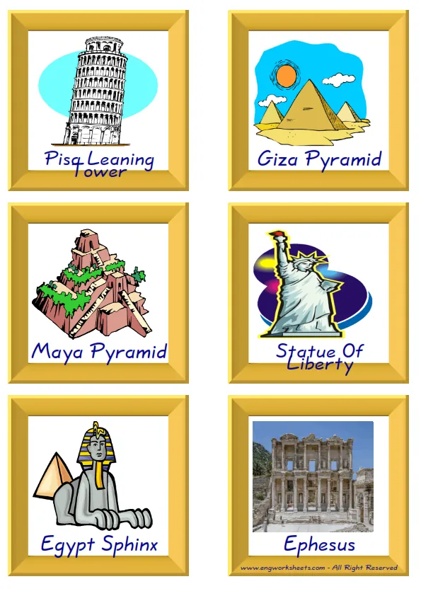 ESL Flashcard together with words containing Famous Architecture picture for kids and teachers.